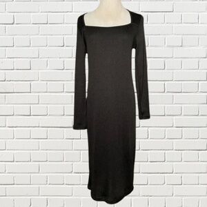 Banana Republic Factory Square Neck Ribbed Long Sleeve Midi Dress